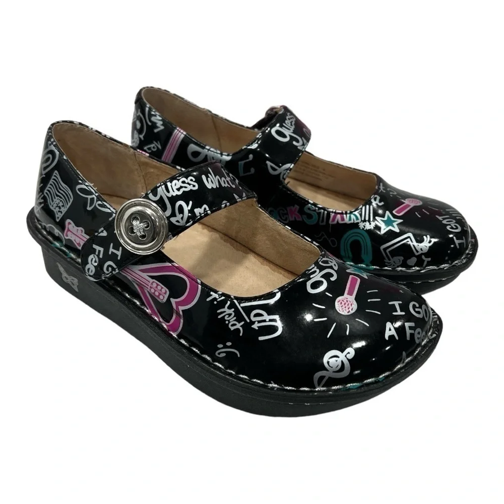 Alegria Girls Kids Vinca Paloma Rock Star Black Kids Shoes Clogs Size 4